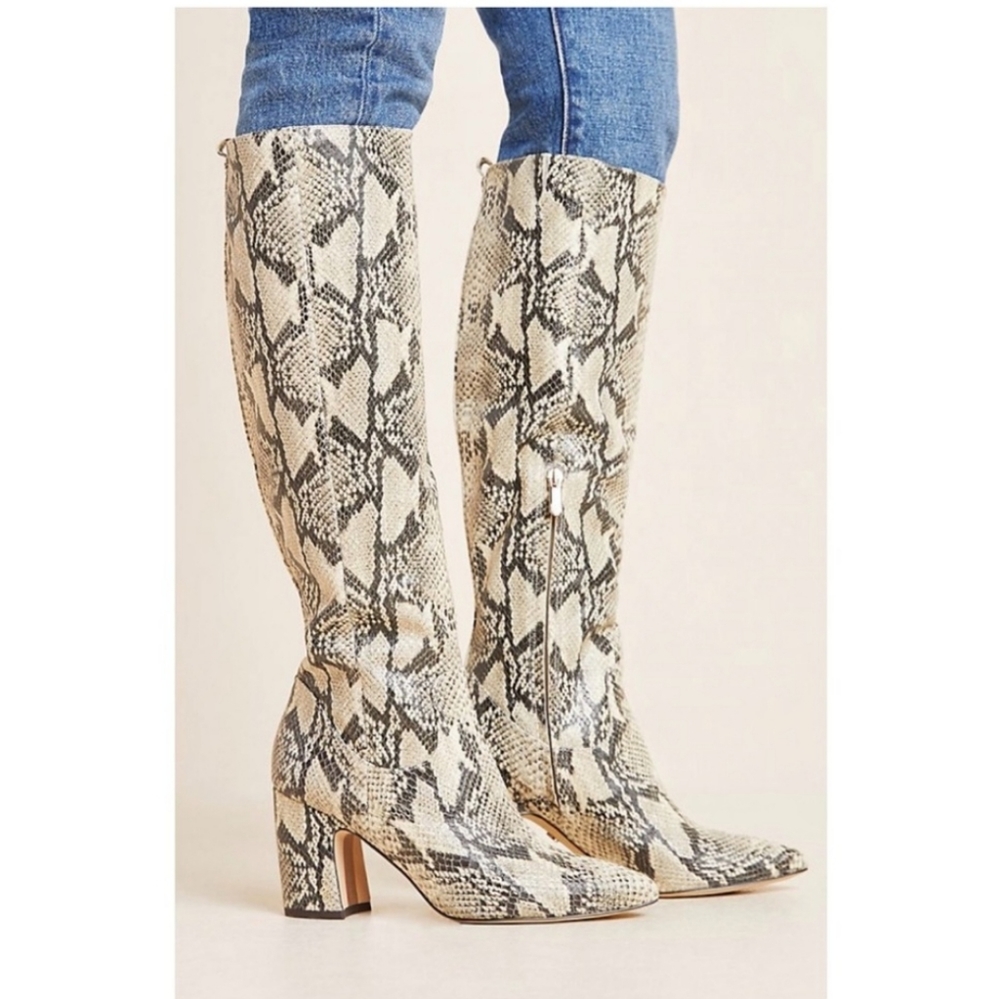 Sam Edelman Hai Snakeskin Leather Black Nude Knee High Boots Size 10